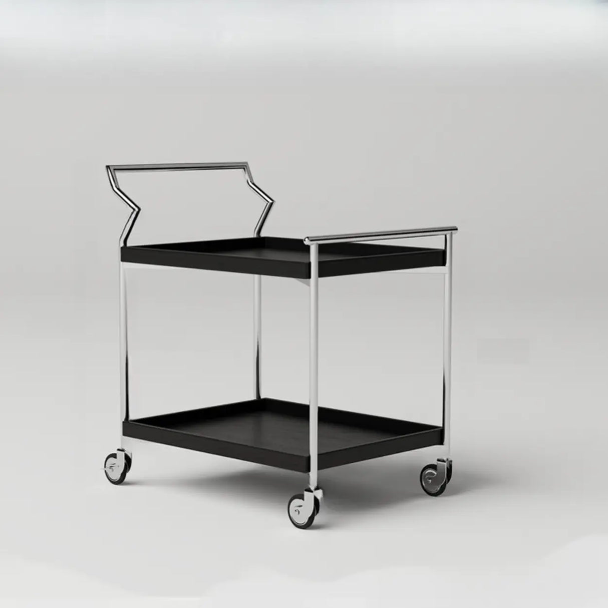 Mid Century Rectangle Wood Cart Stainless Steel End Table Image - 3