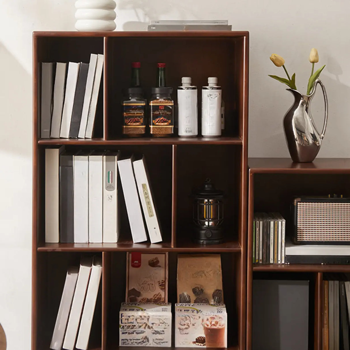 Mid-Century Rubberwood Vertical Closed Bookcase Brown Image - 10