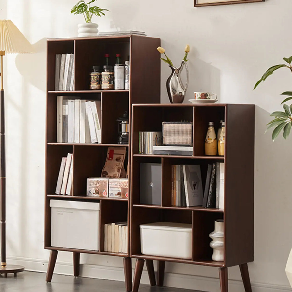 Mid-Century Rubberwood Vertical Closed Bookcase Brown Image - 1