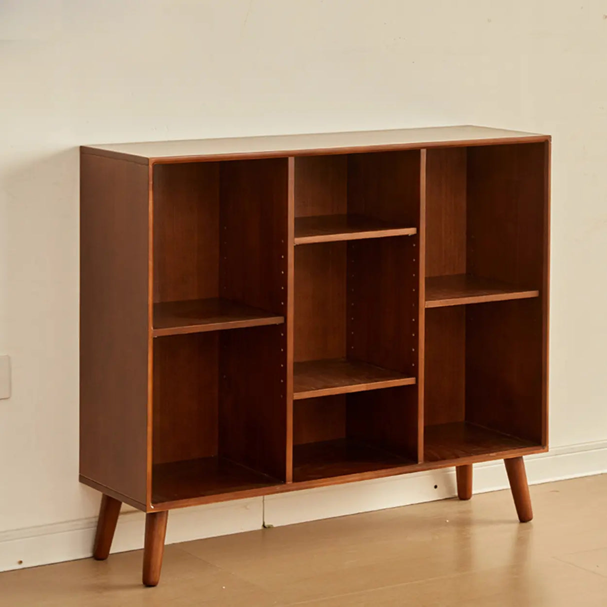 Mid-Century Rubberwood Vertical Closed Bookcase Brown Image - 5