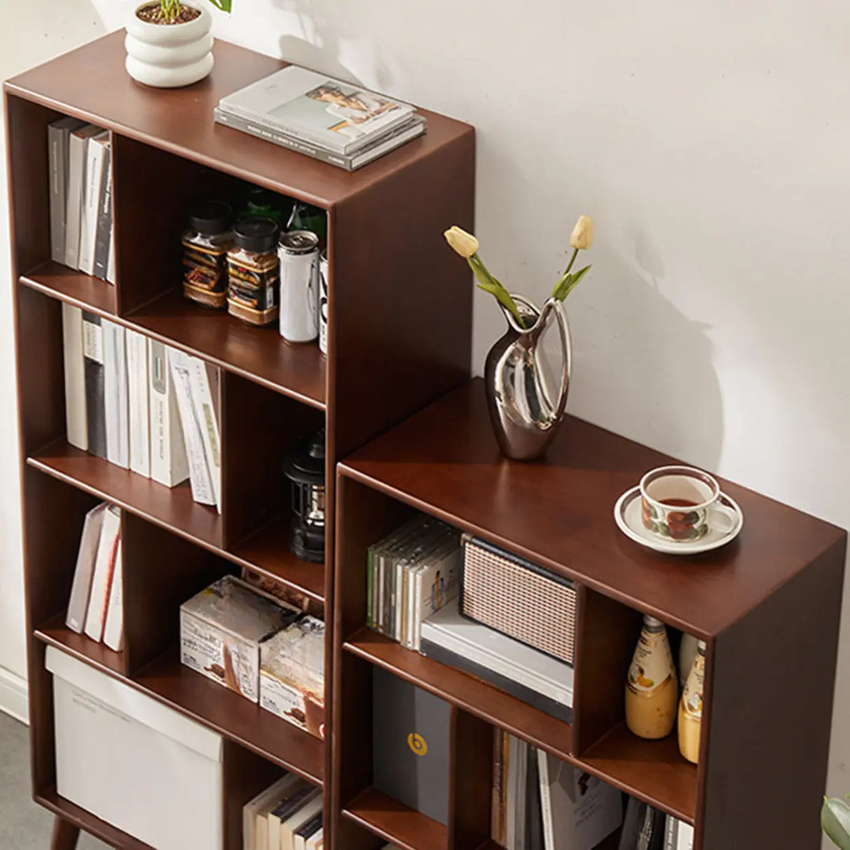 Mid-Century Rubberwood Vertical Closed Bookcase Brown Image - 9