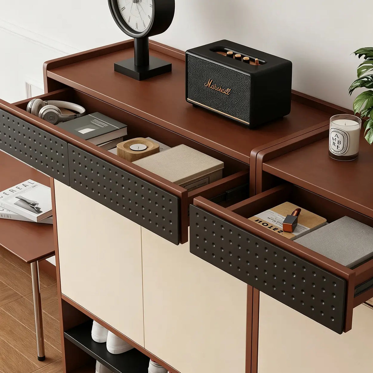 Mid-century style wall-mounted shoe cabinet and storage unit for the entryway. Image - 5