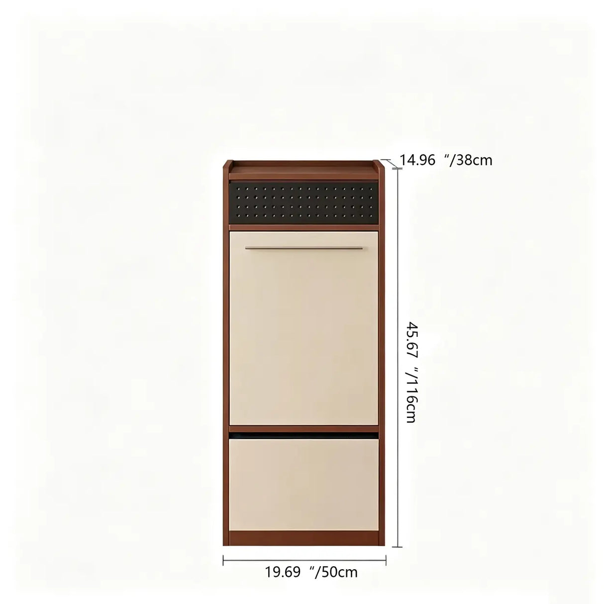 Mid-century style wall-mounted shoe cabinet and storage unit for the entryway.
