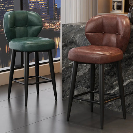 Mid-Century Upholstered Swivel Bar Stool with Padded Backrest Image - 1