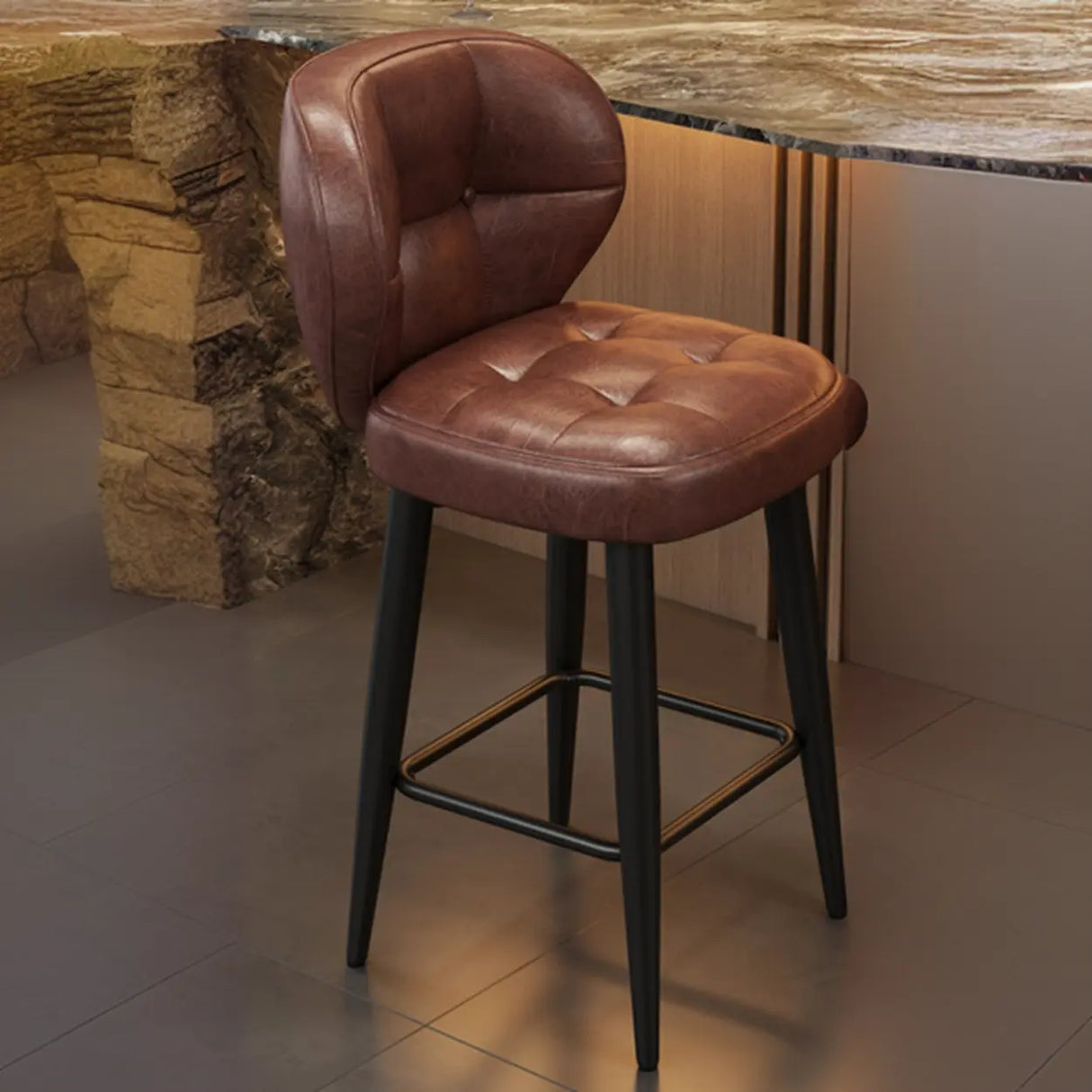 Mid-Century Upholstered Swivel Bar Stool with Padded Backrest Image - 3