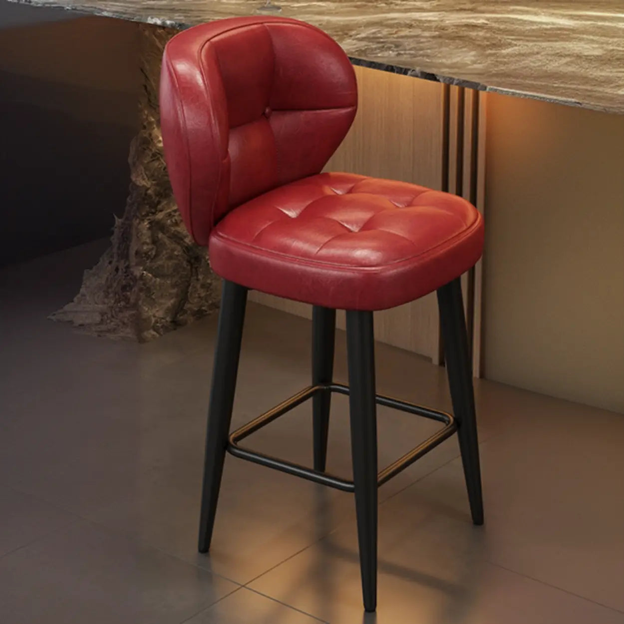 Mid-Century Upholstered Swivel Bar Stool with Padded Backrest Image - 5
