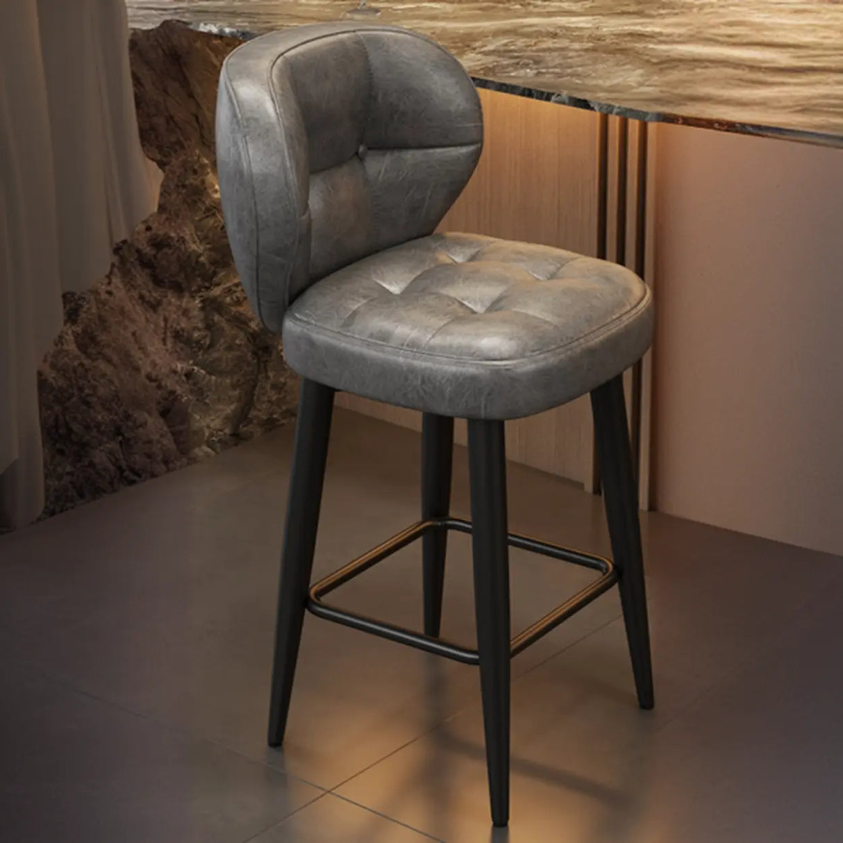Mid-Century Upholstered Swivel Bar Stool with Padded Backrest Image - 7