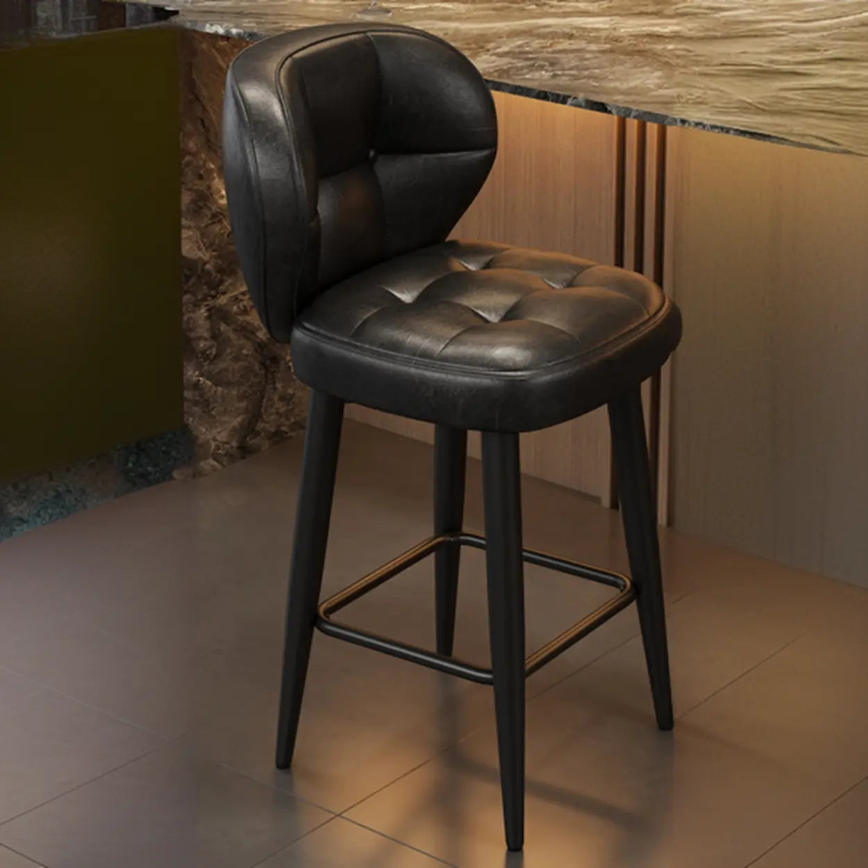 Mid-Century Upholstered Swivel Bar Stool with Padded Backrest Image - 9