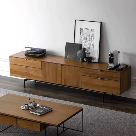 Mid-Century Walnut Wood TV Stand with Storage Image - 2