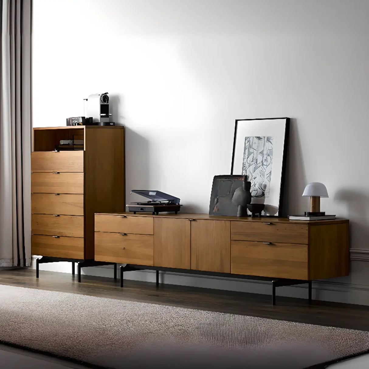 Mid-Century Walnut Wood TV Stand with Storage Image - 3