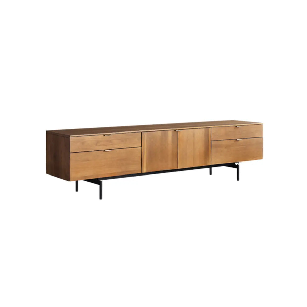 Mid-Century Walnut Wood TV Stand with Storage Image - 4