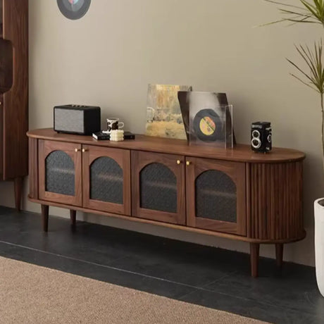 Mid-Century Walnut Wood TV Stand with Storage Cabinet Image - 2