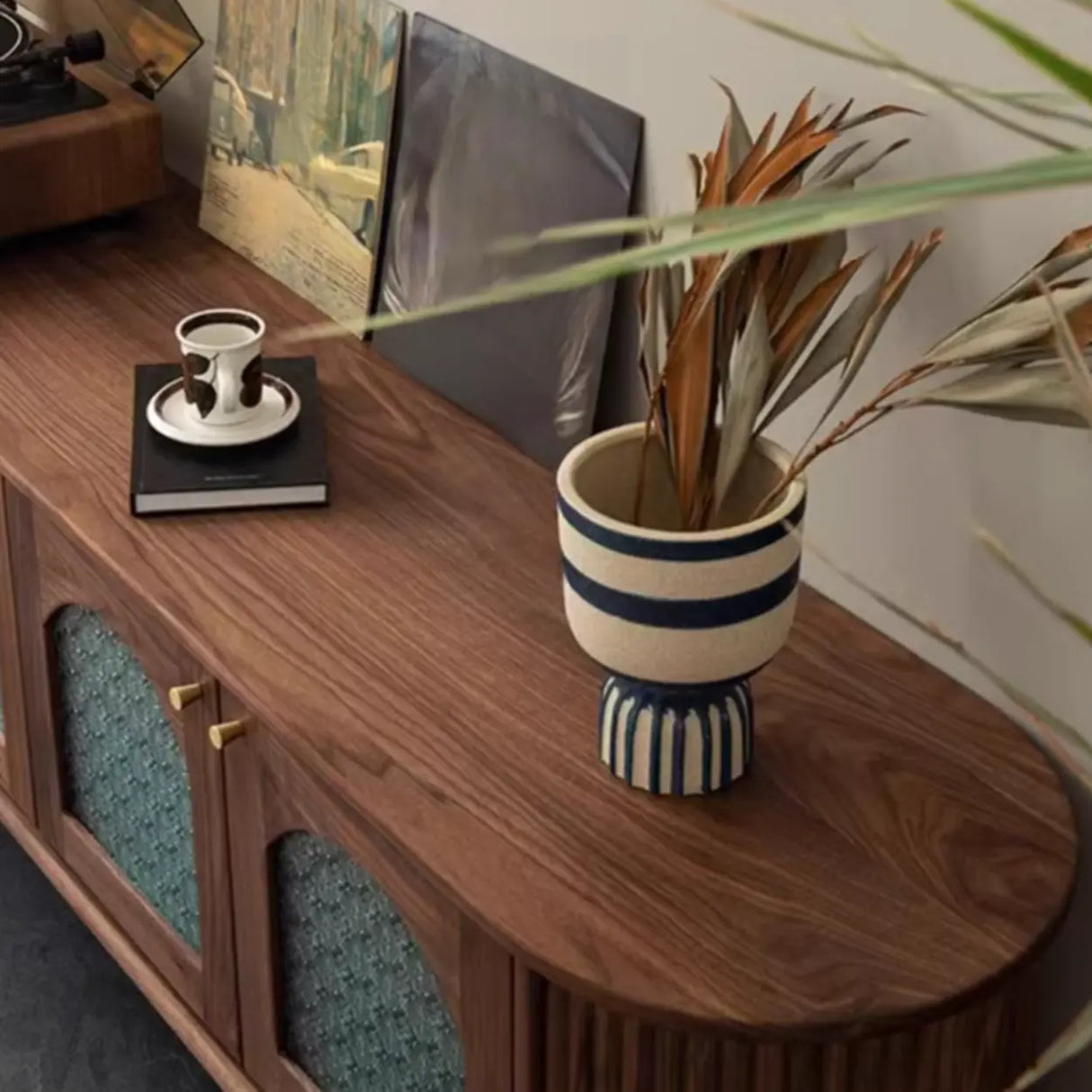 Mid-Century Walnut Wood TV Stand with Storage Cabinet Image - 5