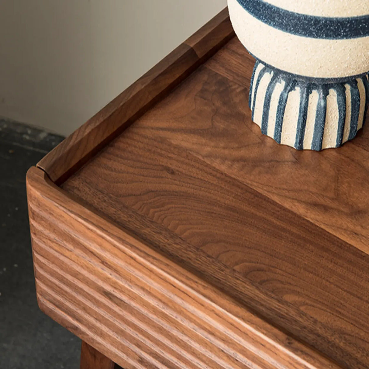 Mid-Century Wood Walnut Nightstand with Storage Drawer Image - 5