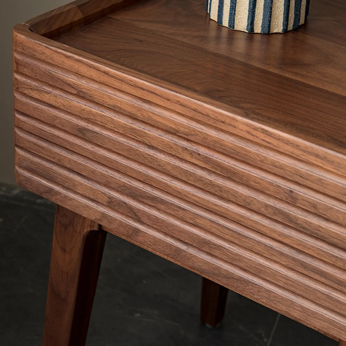 Mid-Century Wood Walnut Nightstand with Storage Drawer Image - 7