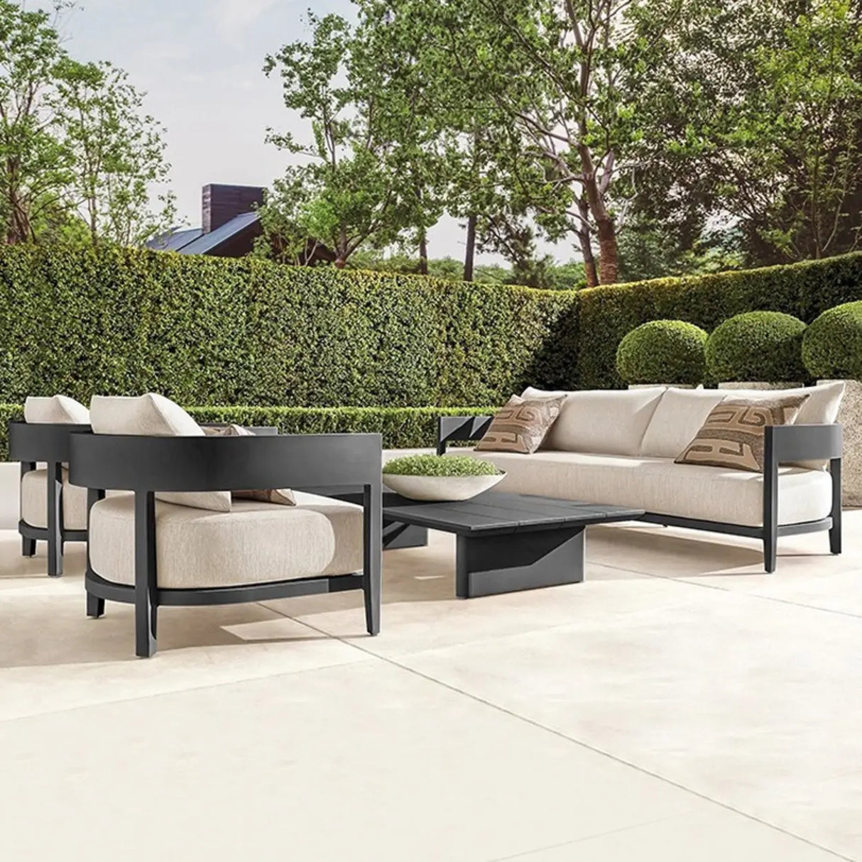 Mildew Resistant Modular Metal Beige Patio Sofa Set Image - 2