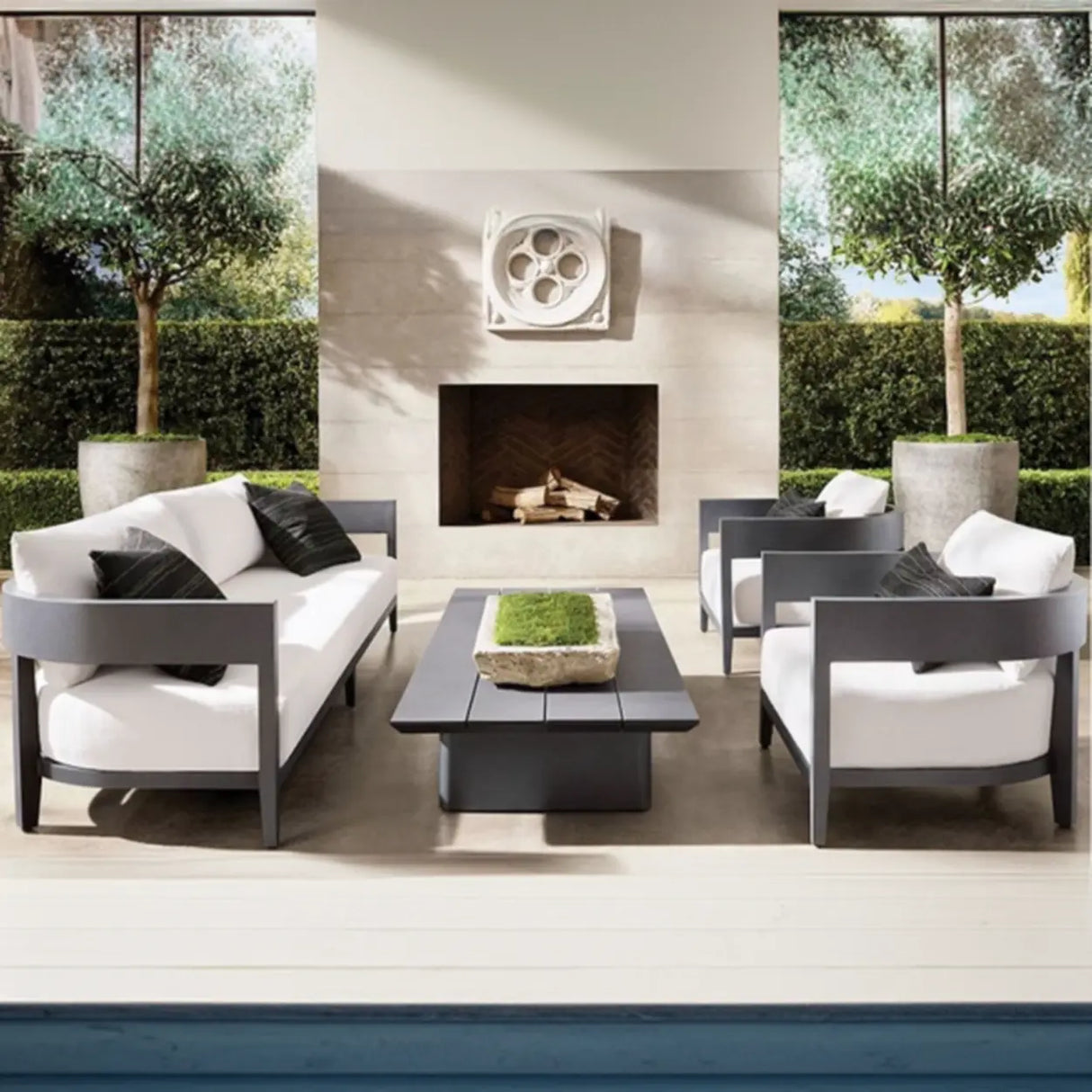 Mildew Resistant Modular Metal Beige Patio Sofa Set Image - 4