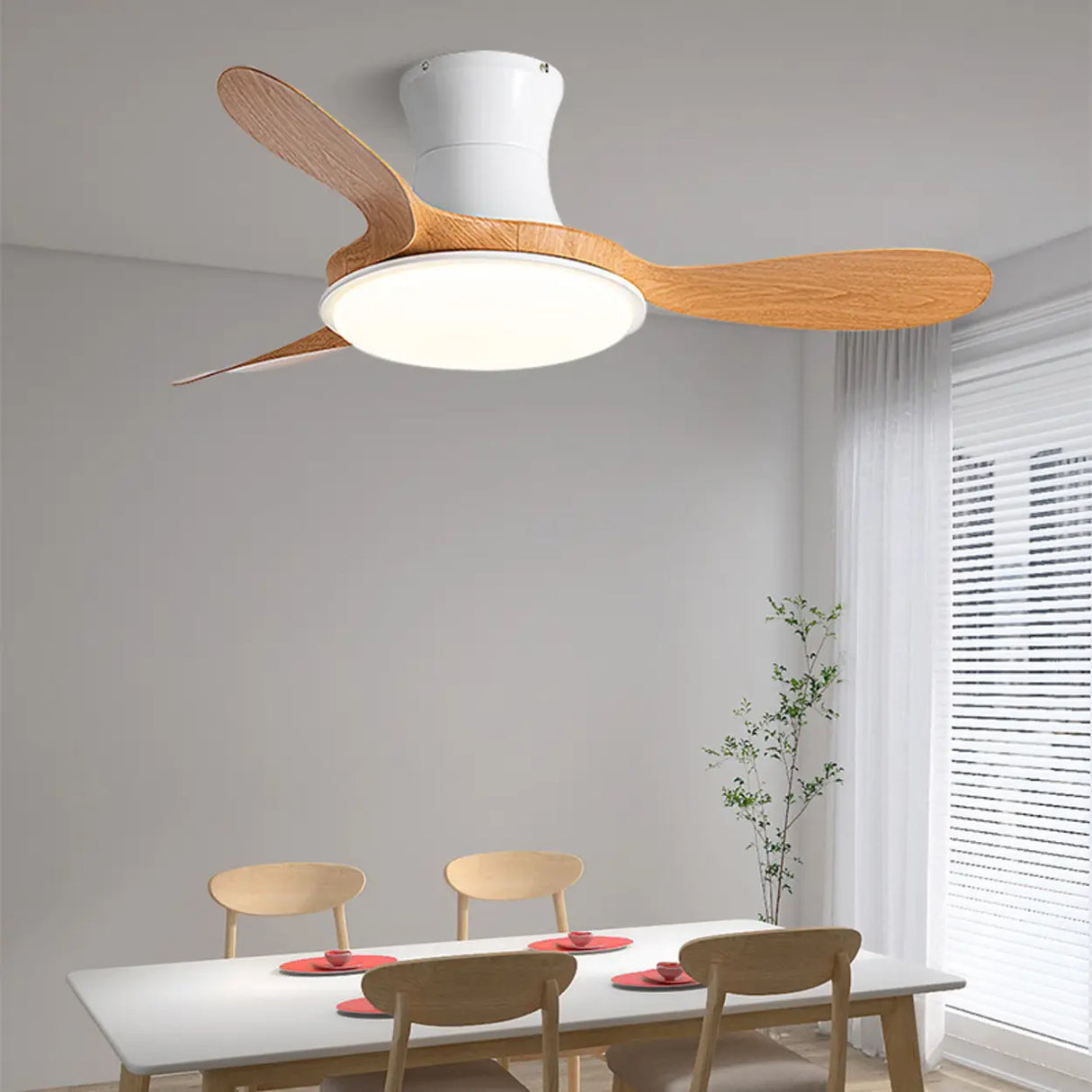 Mini 3 Blade Wood Dimming LED Ceiling Fan with Light Image - 2