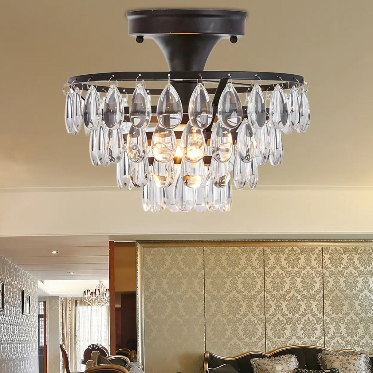 Mini 4-Layer Teardrop Crystal Semi-Flush Mount Light Image - 1