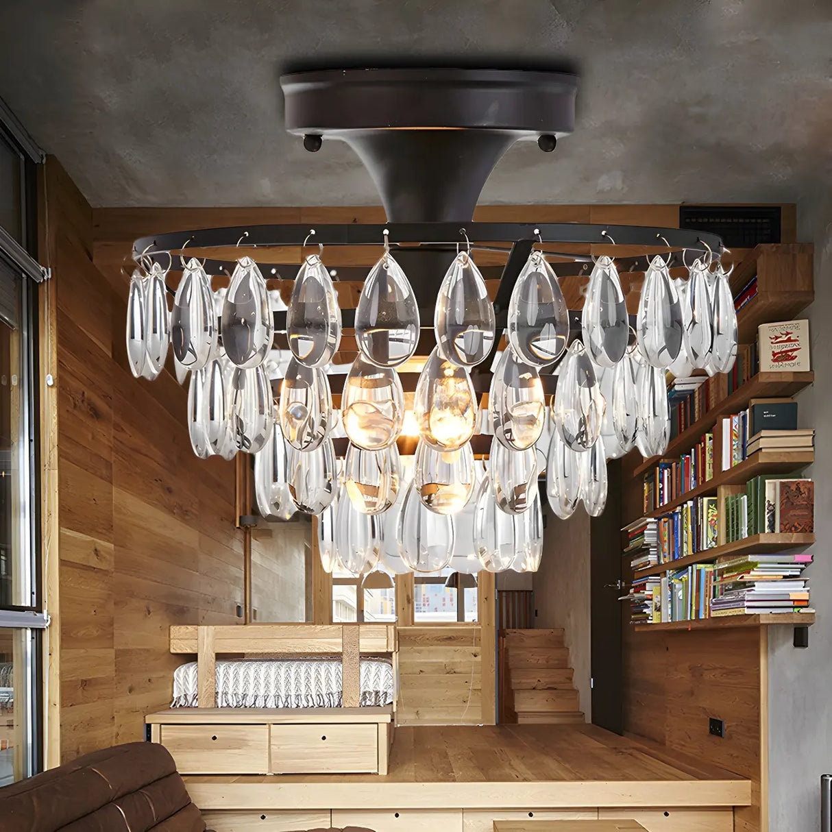 Mini 4-Layer Teardrop Crystal Semi-Flush Mount Light Image - 2