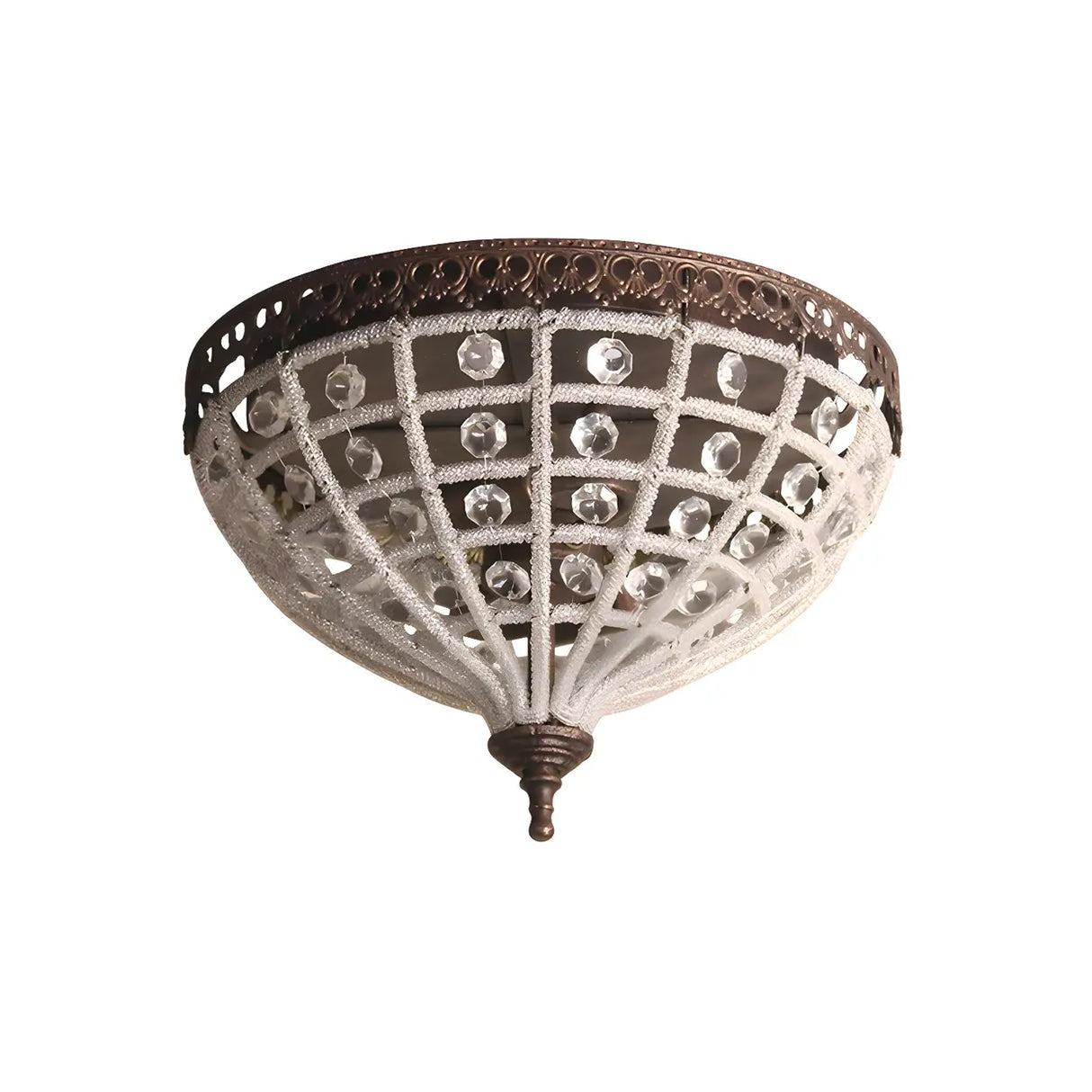 Mini Bronze Domed Cage Crystal Bead Flush Mount Light Image - 3