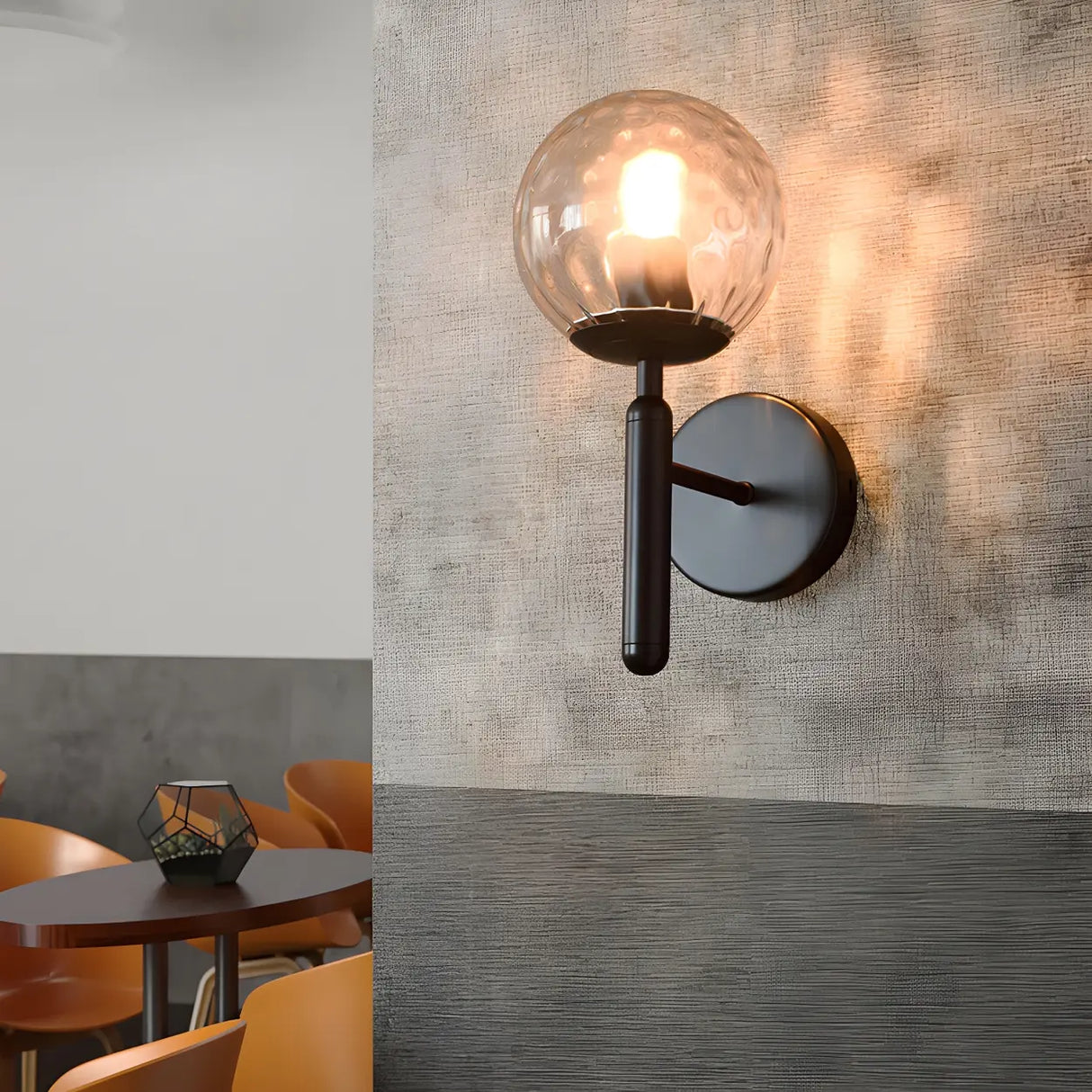 Mini Simple Glass Globe Black Finish Wall Vanity Light Image - 1