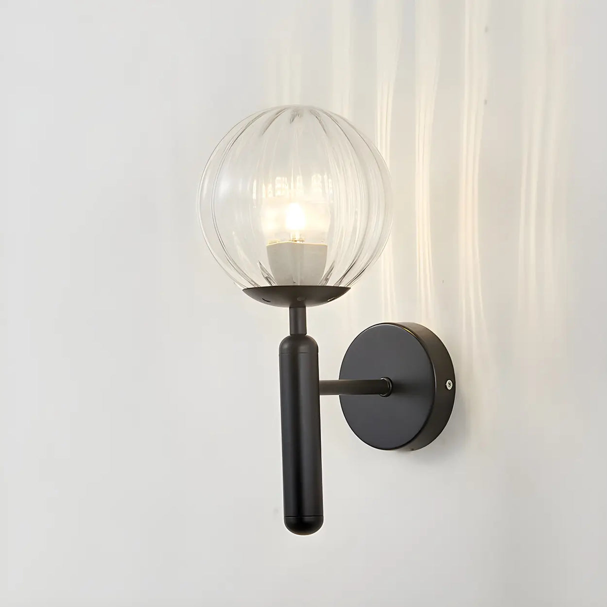 Mini Simple Glass Globe Black Finish Wall Vanity Light Image - 3