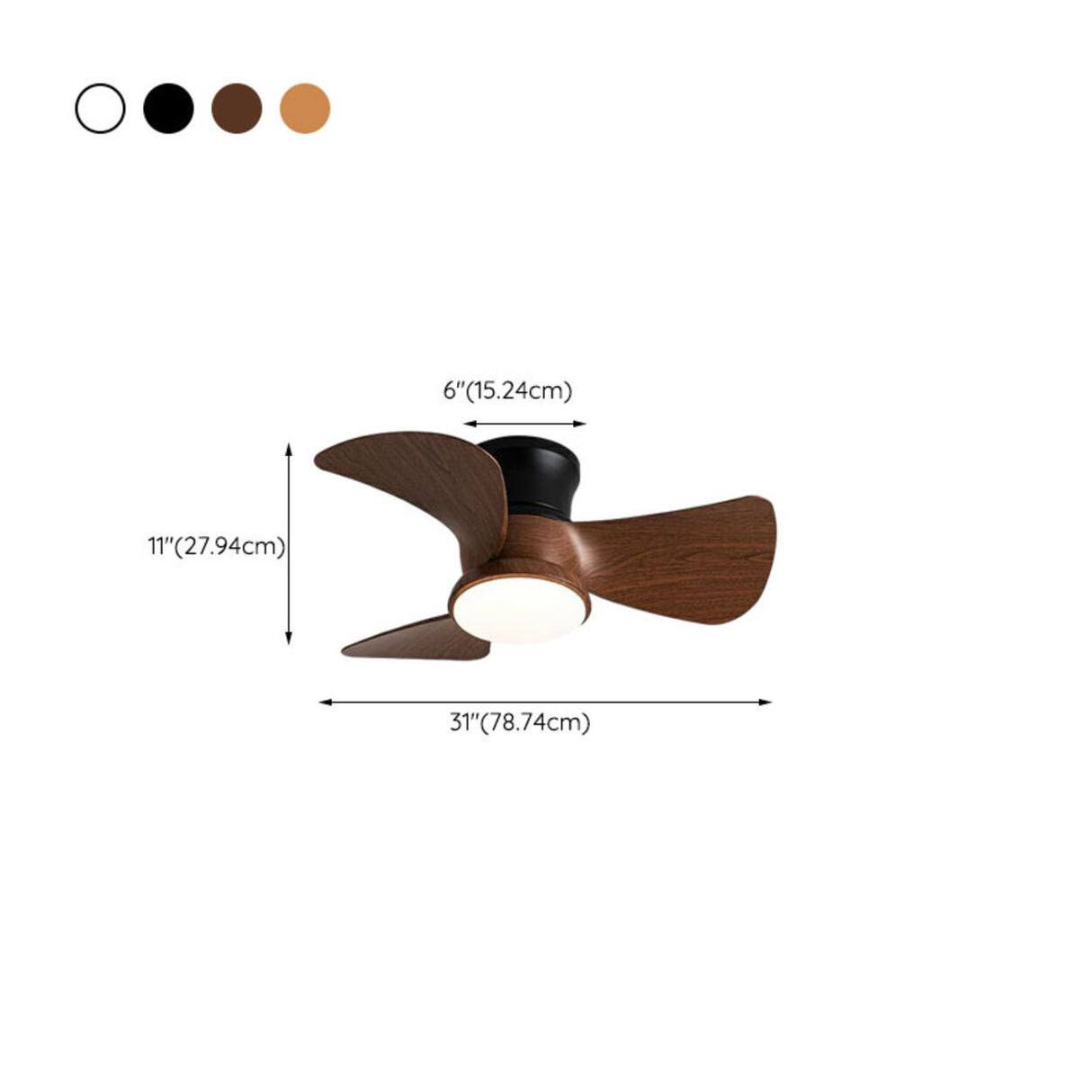 Mini Wooden 3-Blade Flush Ceiling Fan with LED Light
