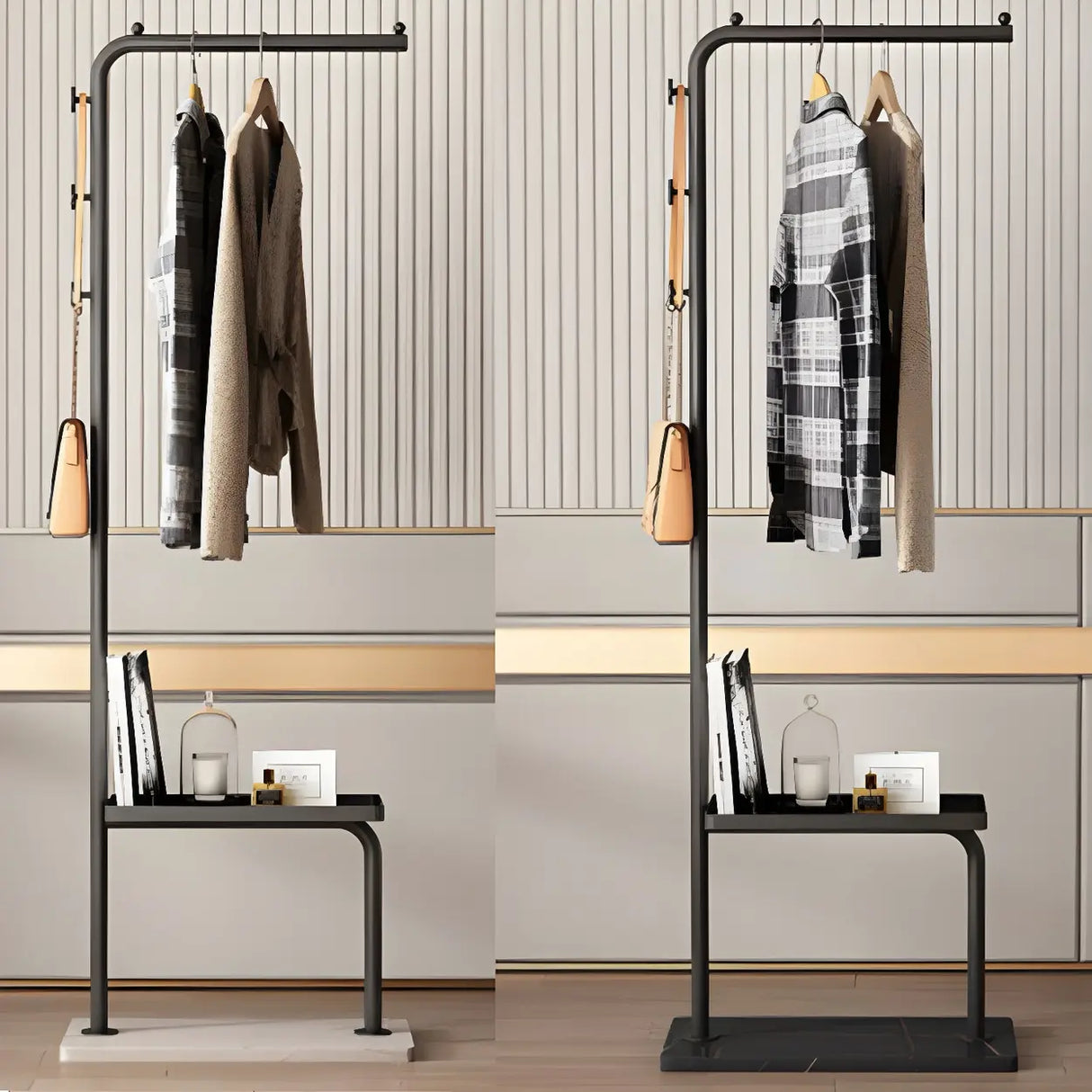 Minimal Metal Black Garment Coat Rack with Shelves and Hooks Image - 14