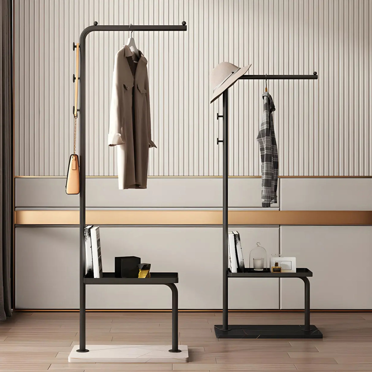 Minimal Metal Black Garment Coat Rack with Shelves and Hooks Image - 15