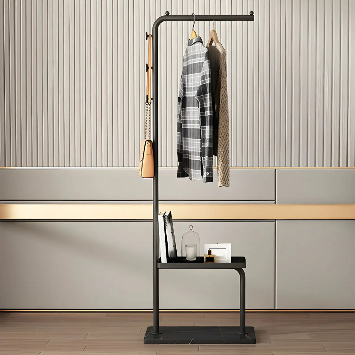 Minimal Metal Black Garment Coat Rack with Shelves and Hooks Image - 16