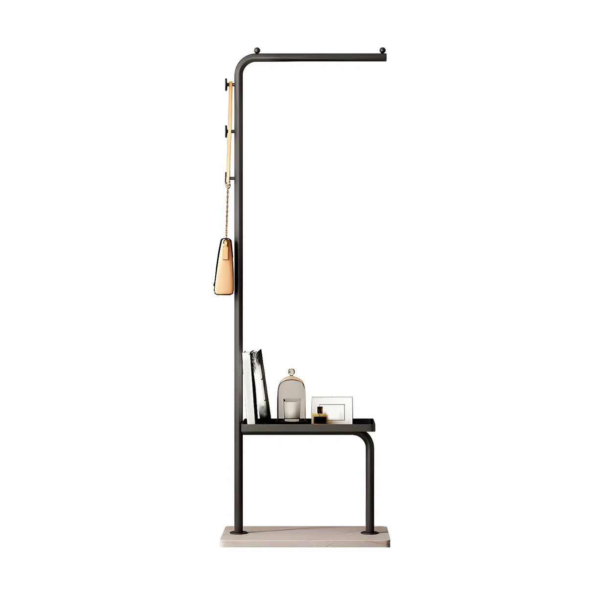 Minimal Metal Black Garment Coat Rack with Shelves and Hooks Image - 6
