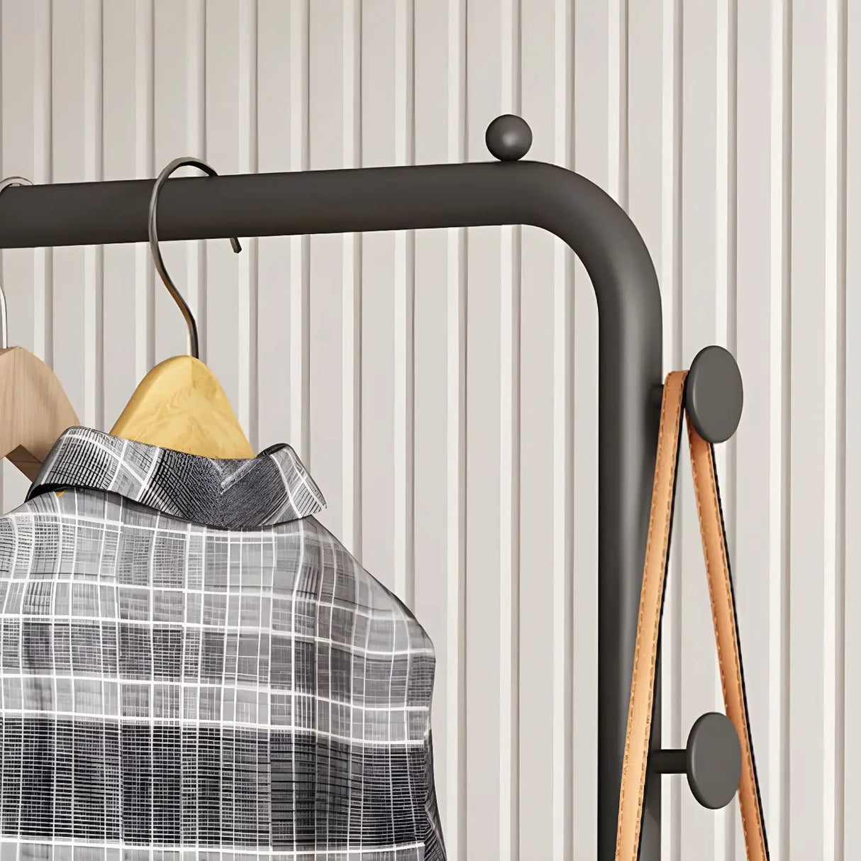 Minimal Metal Black Garment Coat Rack with Shelves and Hooks Image - 9