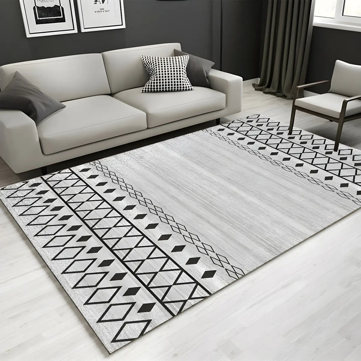 Minimalism Geometric Cotton Blend Gray Area Rug Image - 1