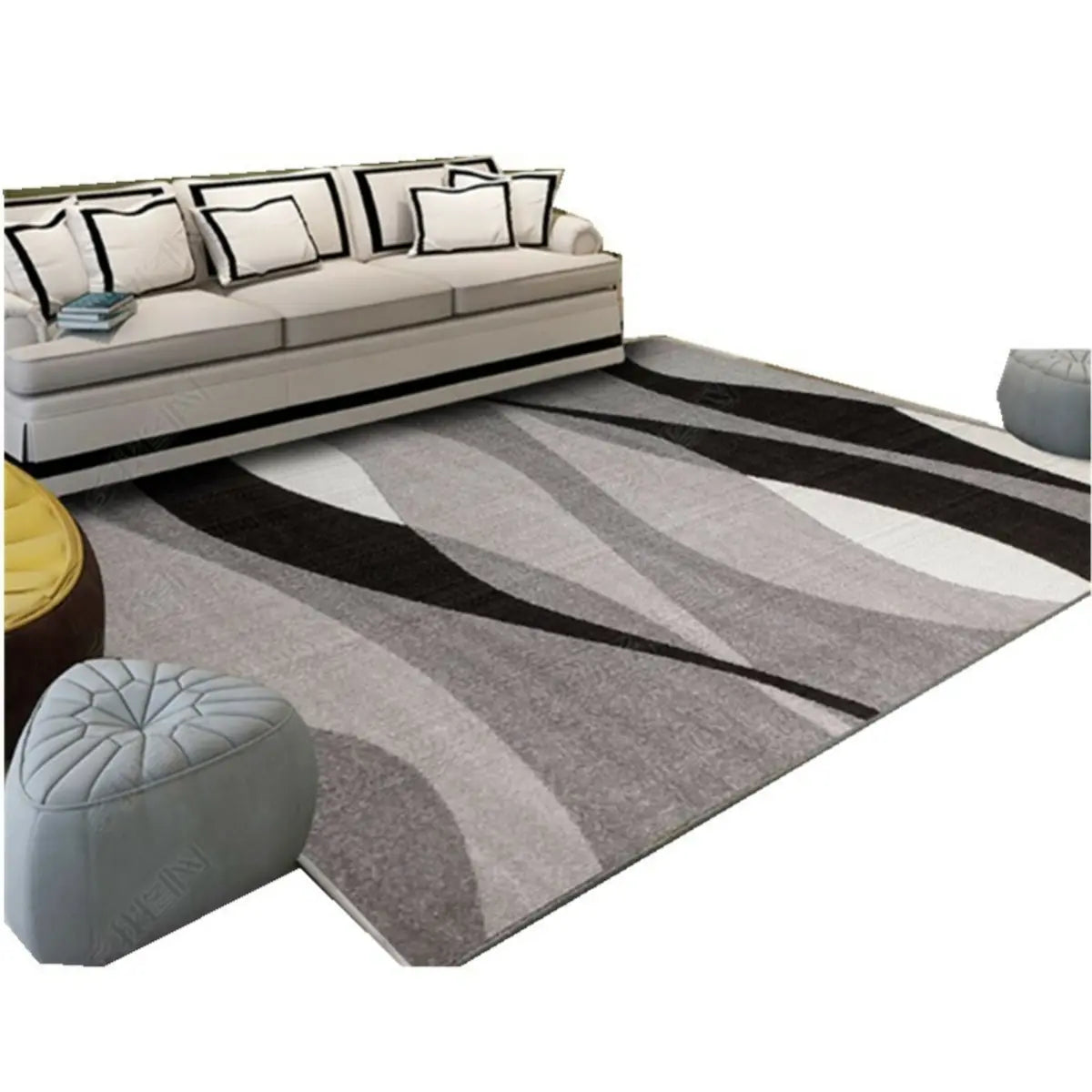 Minimalism Geometric Cotton Blend Gray Area Rug Image - 10