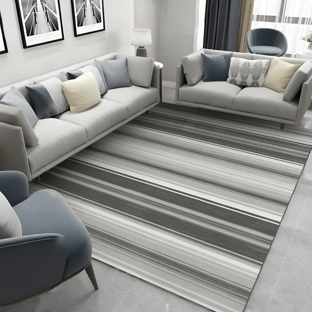 Minimalism Geometric Cotton Blend Gray Area Rug Image - 2