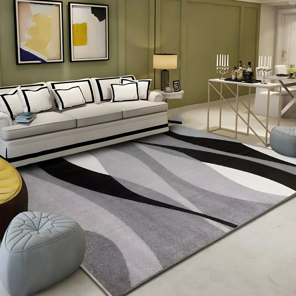 Minimalism Geometric Cotton Blend Gray Area Rug Image - 3