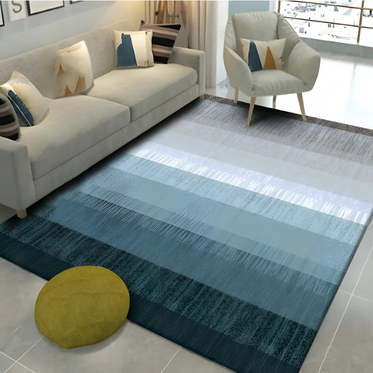 Minimalism Geometric Cotton Blend Gray Area Rug Image - 5