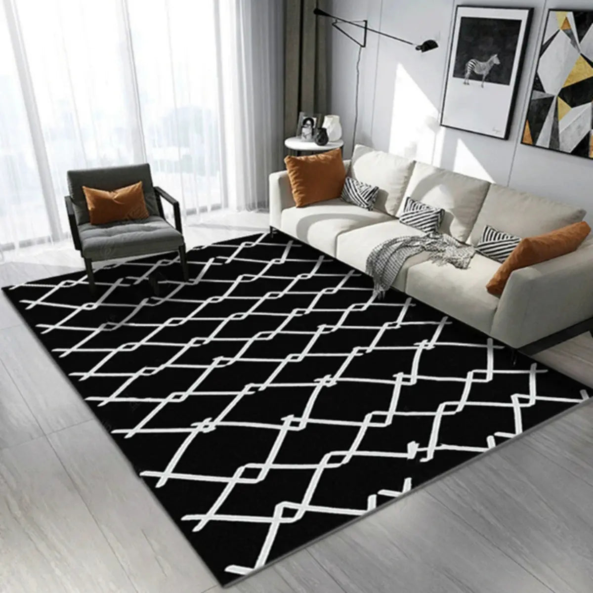 Minimalism Geometric Cotton Blend Gray Area Rug Image - 6