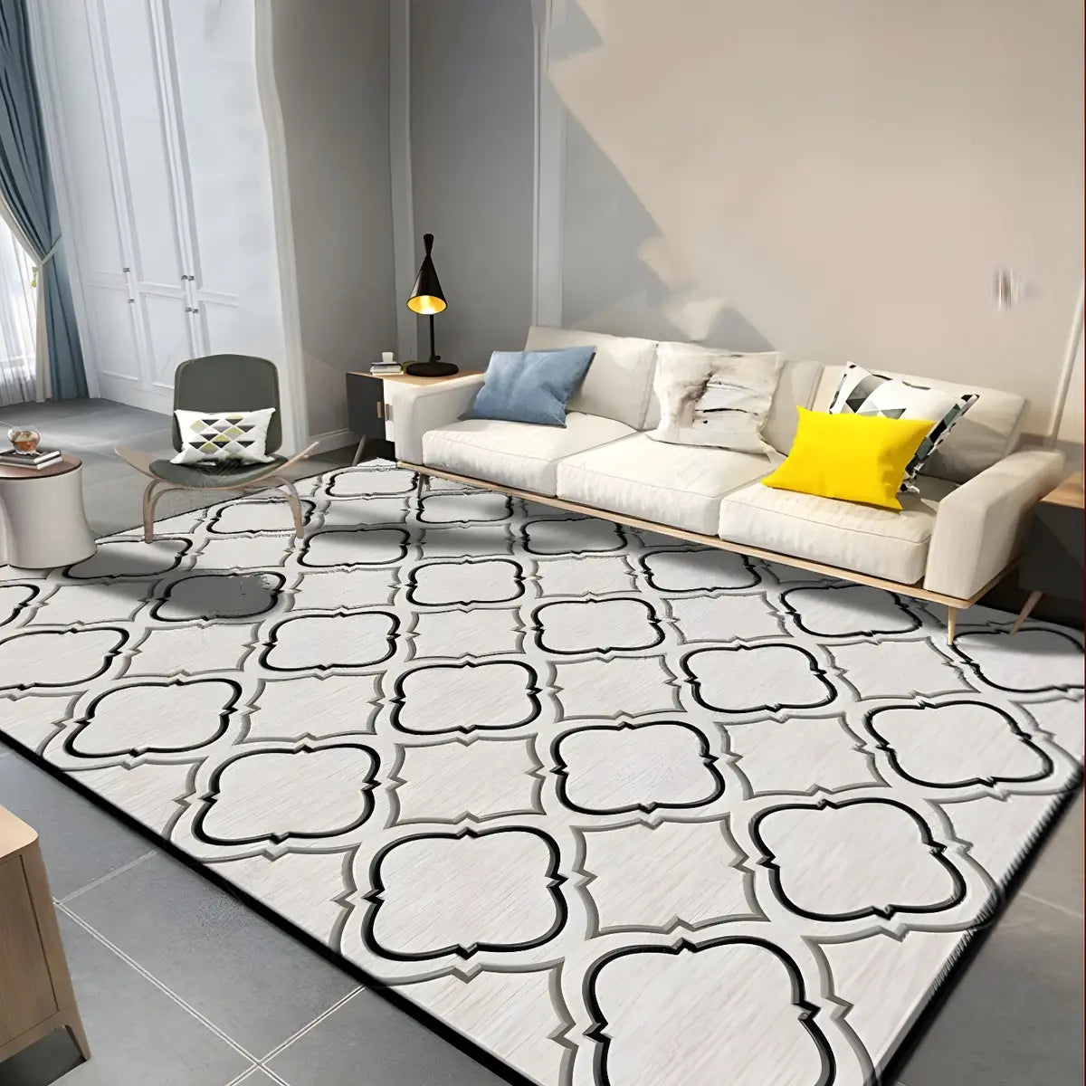 Minimalism Geometric Cotton Blend Gray Area Rug Image - 8