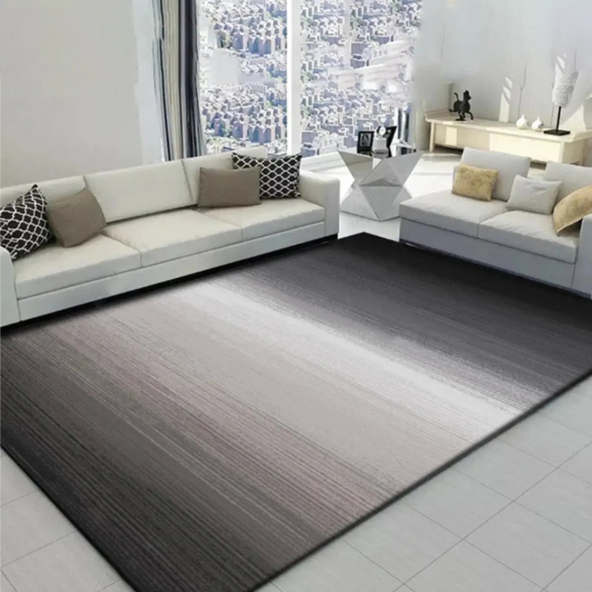 Minimalism Geometric Cotton Blend Gray Area Rug Image - 9