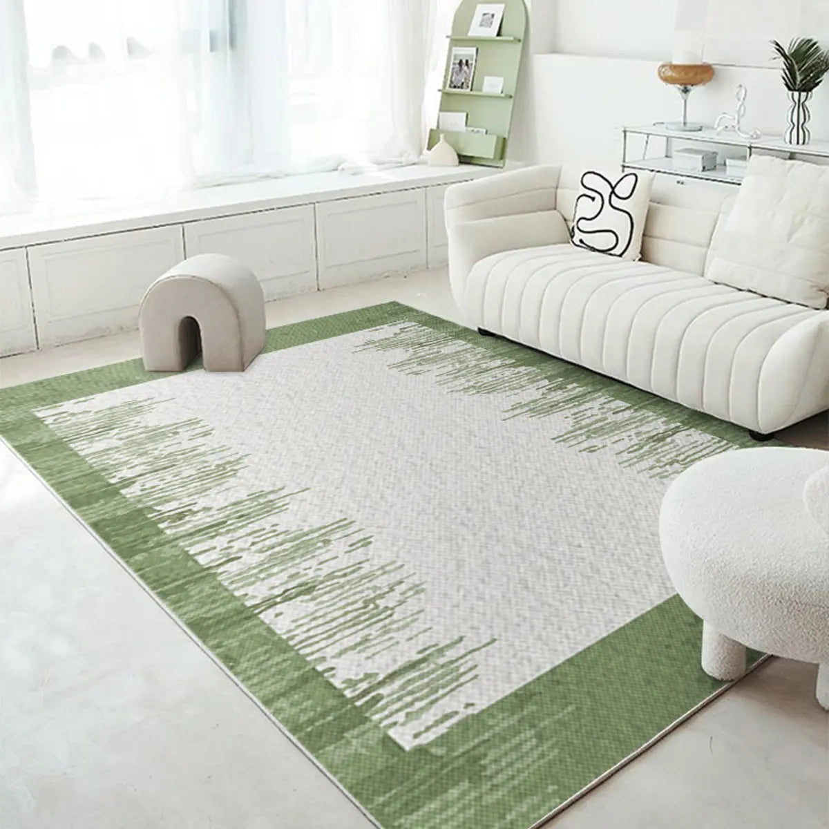Minimalism Rectangle Polypropylene Green Area Rug Image - 1