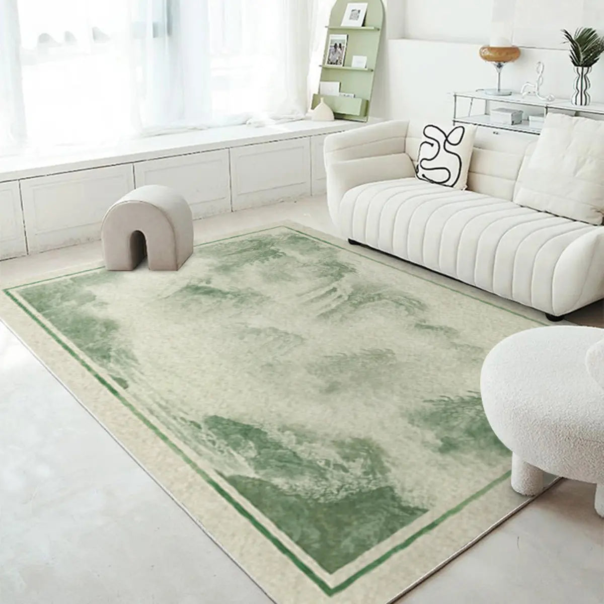 Minimalism Rectangle Polypropylene Green Area Rug Image - 10