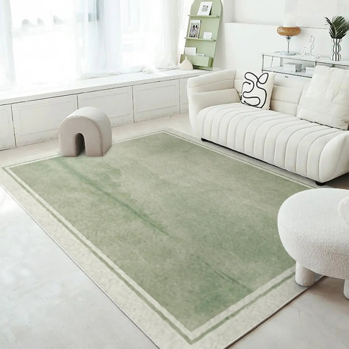 Minimalism Rectangle Polypropylene Green Area Rug Image - 11