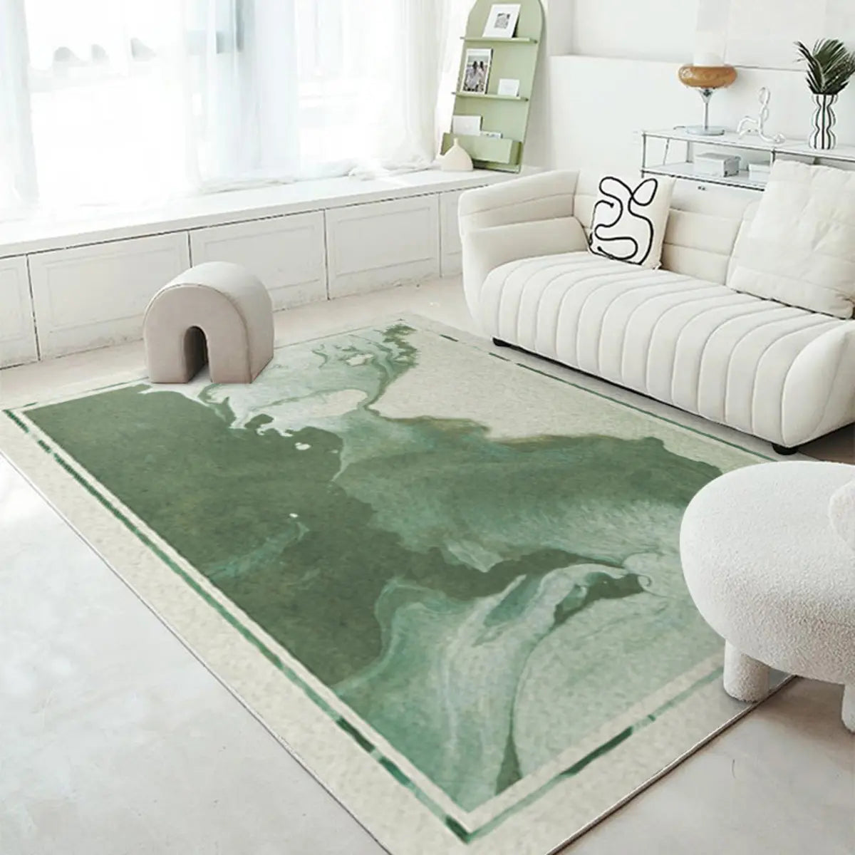 Minimalism Rectangle Polypropylene Green Area Rug Image - 2