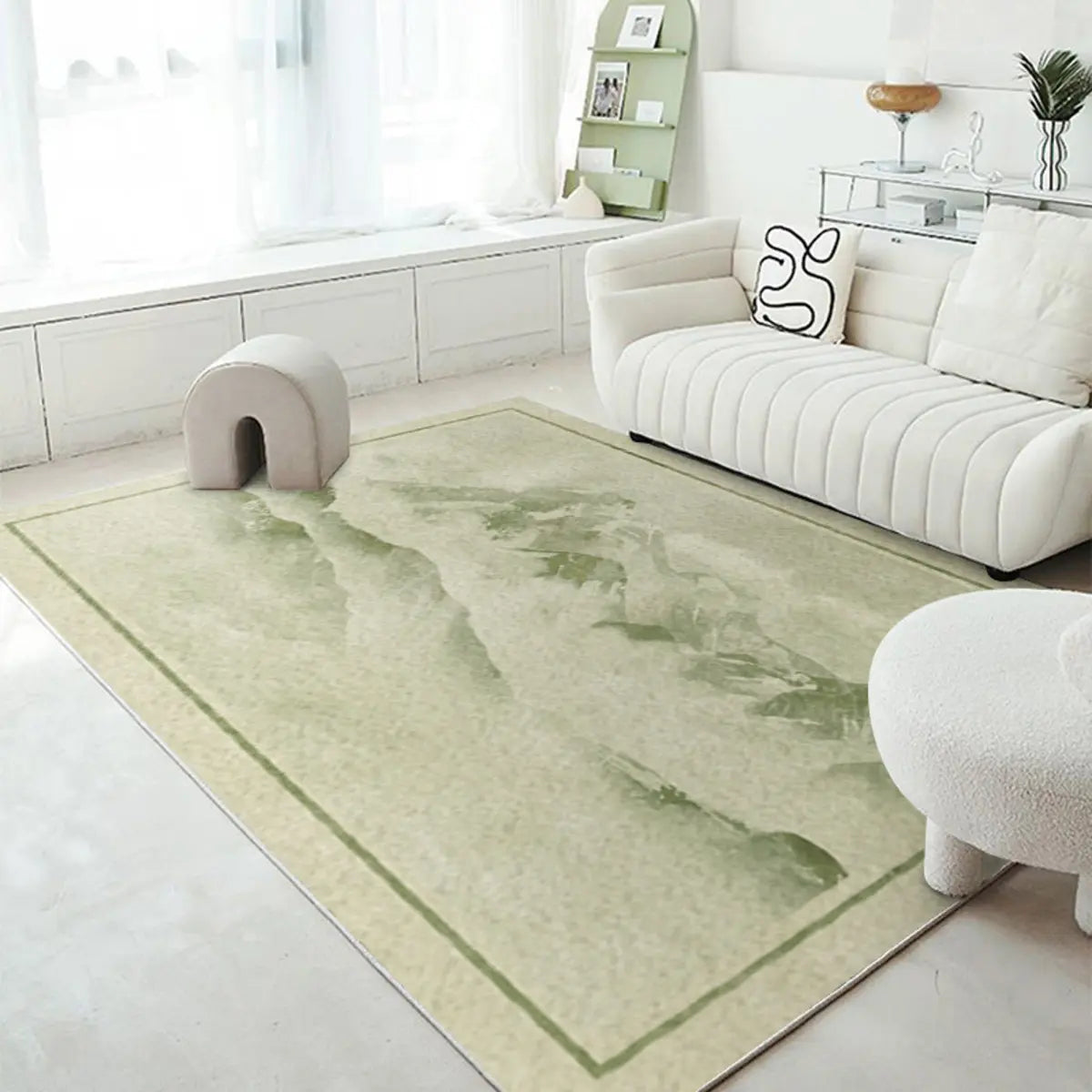 Minimalism Rectangle Polypropylene Green Area Rug Image - 3