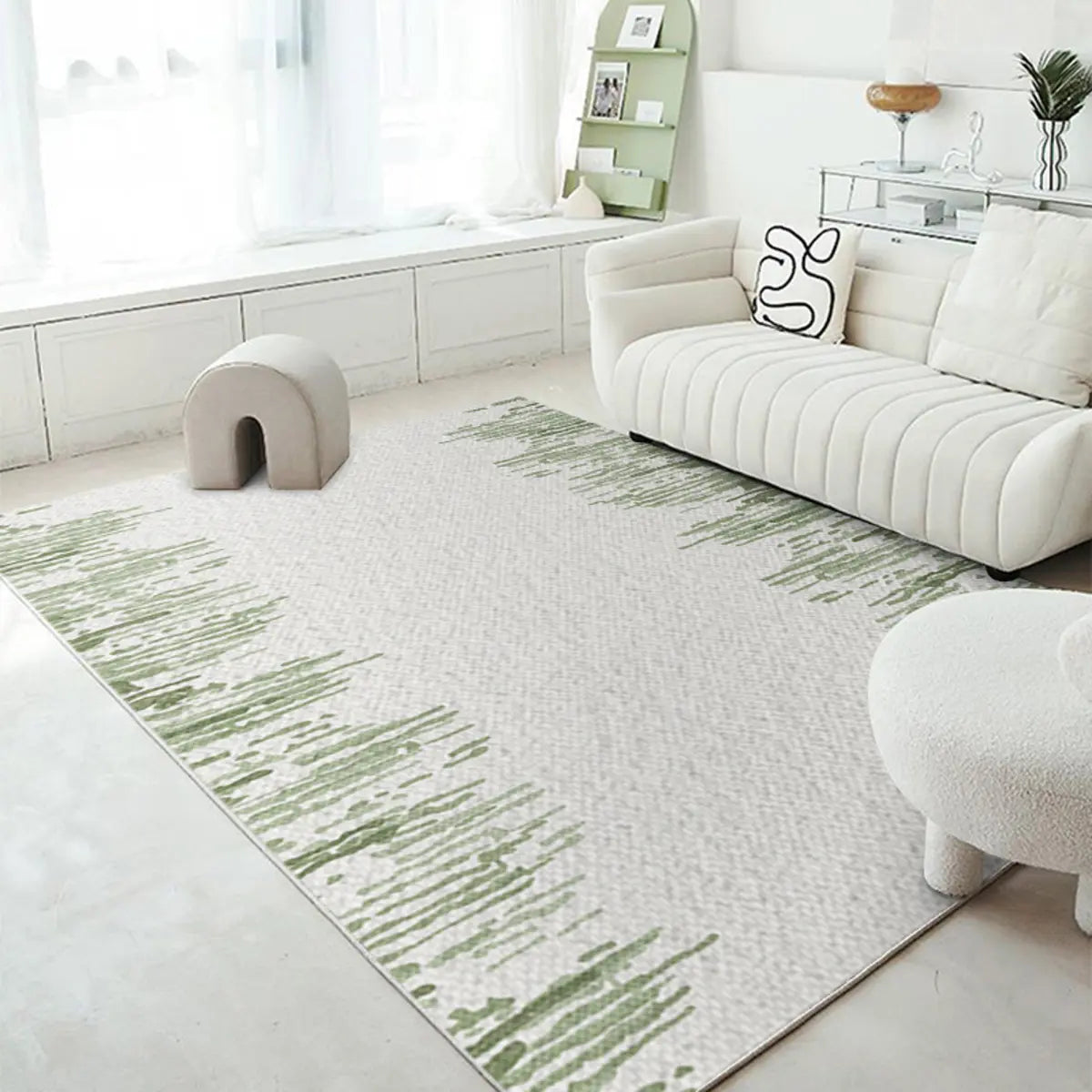 Minimalism Rectangle Polypropylene Green Area Rug Image - 4