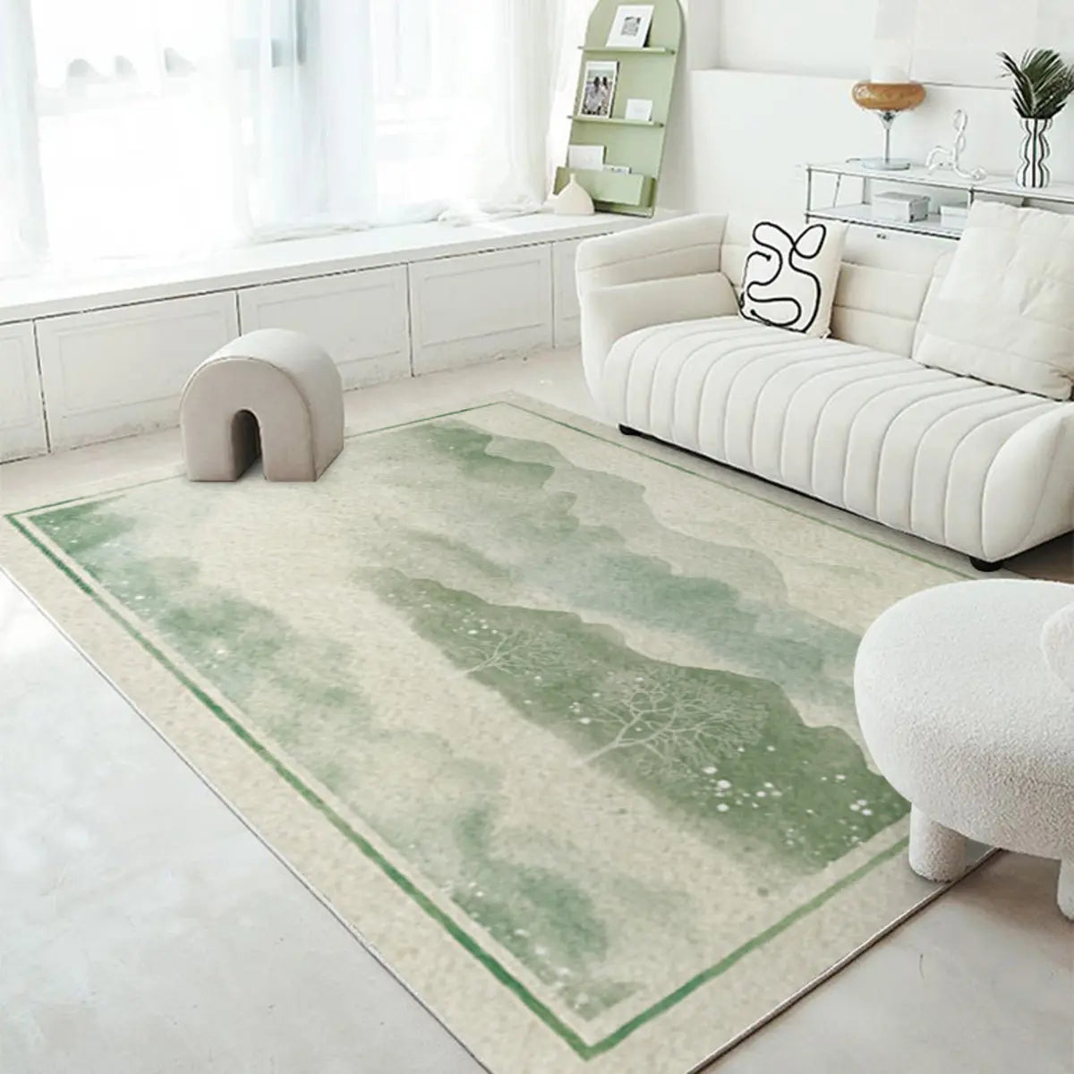 Minimalism Rectangle Polypropylene Green Area Rug Image - 9