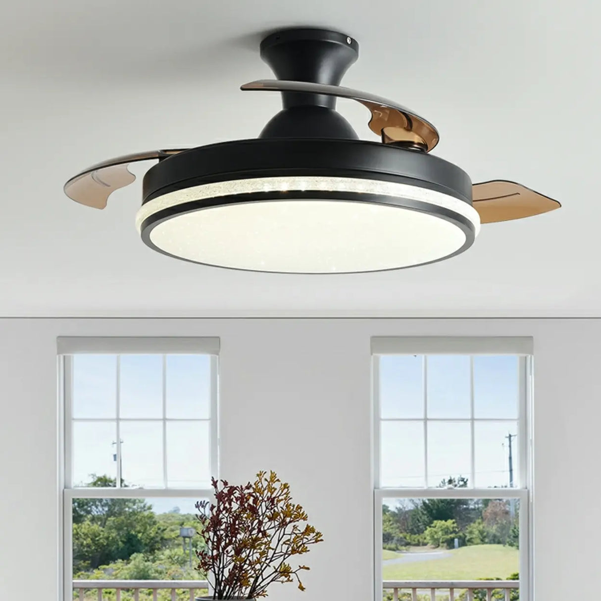 Minimalist 3 Blade Round Flush Mount Ceiling Fan Light Image - 1