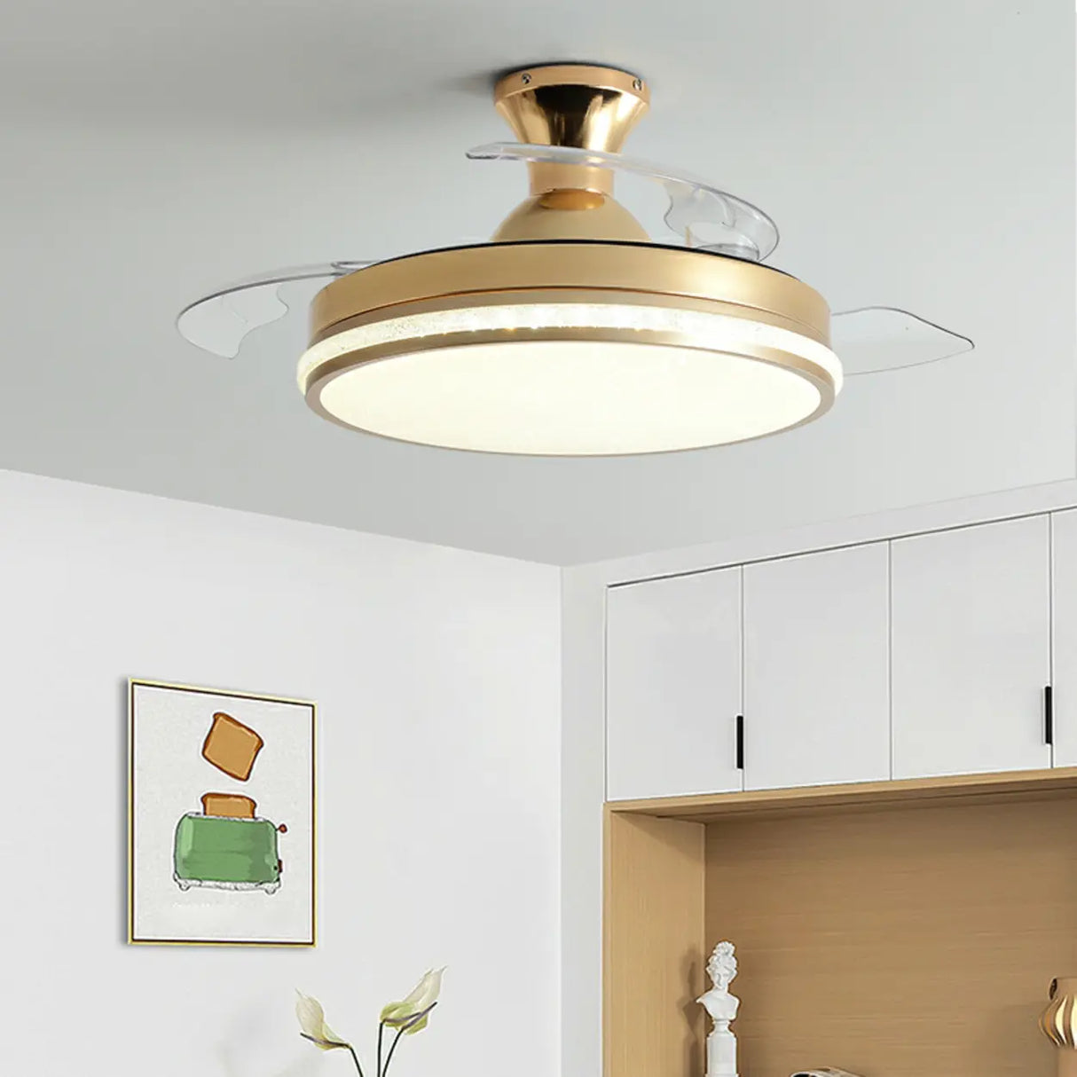 Minimalist 3 Blade Round Flush Mount Ceiling Fan Light Image - 2